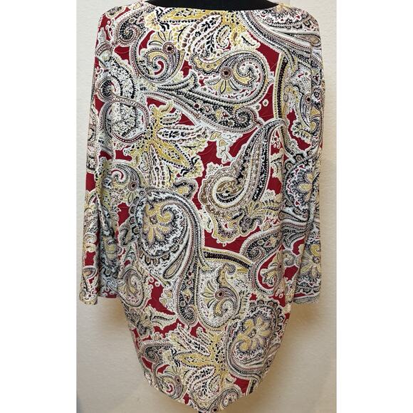 JM Collection Multicolored Paisley Stretchy Top 3/4 Sleeves Size 2X - Picture 3 of 4